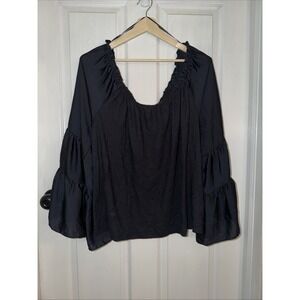 Anthropologie Black Wide Cuff Off Shoulder Blouse Size XL Peasant Boho